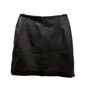 Hugo Buscati‎ Black Leather Mini Skirt Size 2 High Waisted Side Slit 129489R